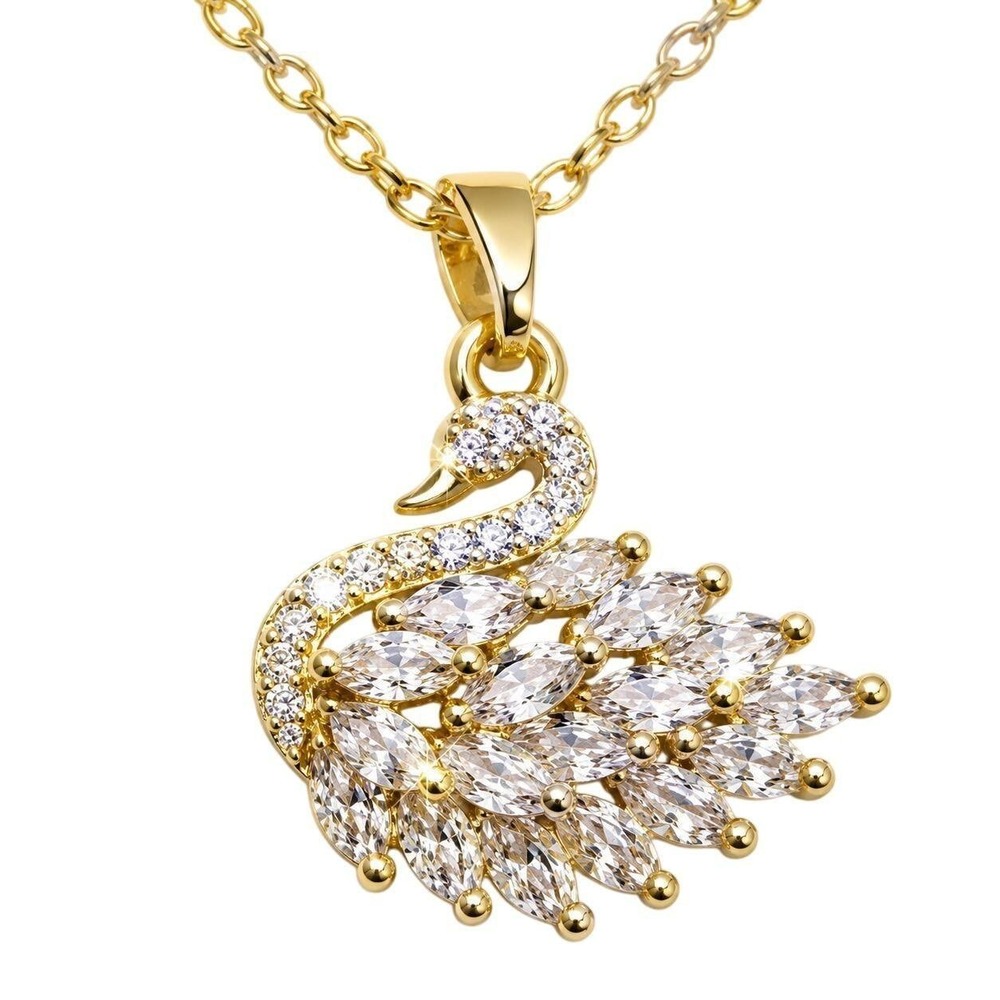 Vintage Swan Necklace 16 - 18" Gold Overlay Chain Made with Swarovski Crystal
